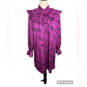 NWT Vero Moda Hollyhock Becky Long Sleeve Mini Dress, Size M, Purple, Leopard